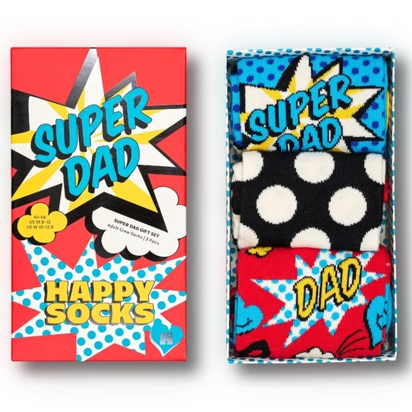 ❤️BUY 2 GET 1 FREE  Happy Socks Super Dad Set - Red, Blue, Black, $38.00US - Picture 1 of 16